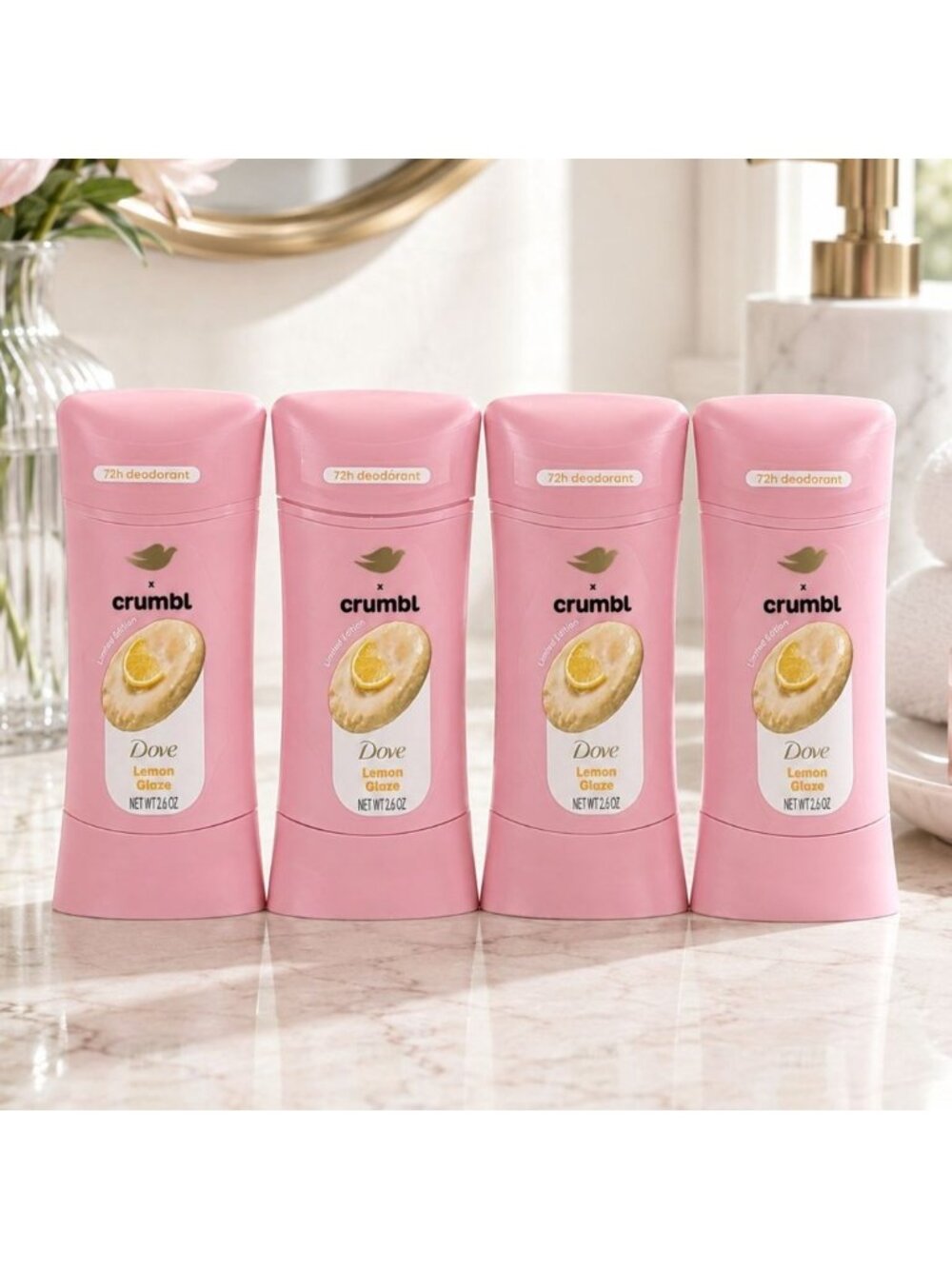 Dove x Crumbl Lot of 4 Lemon Glaze Deodorant 2.6 oz Each - New - Picture 1 of 6